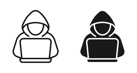 Hacker with laptop icon set, vector illustration. 