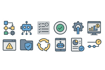 Technology, robotics, data flat icon set for digital projects and innovations