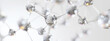 © LivaLife - Banner Crystalline transparent silver molecule structure on white background. Molecules are connected by thin transparent threads. Laboratory, scientific background, research