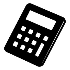 Simple black silhouette of a calculator with a blank screen and a grid of buttons on a white background