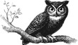 © labirint - Owl vector sketch hand drawn line art in nature, vintage owl perched on branch, detailed — stock vector