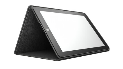 Tablet device in protective case, isolated on transparent backdrop, promoting digital lifestyle