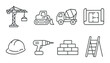 © Артем Бой - Construction icons: crane, bulldozer, cement mixer, blueprint, helmet, drill, bricks, ladder