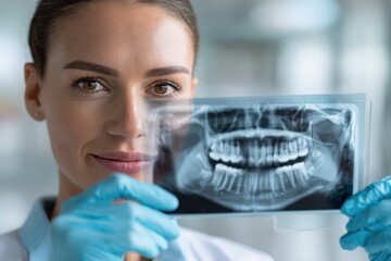 dental professional reviews x ray on a viewer in a clinical setting generative ai