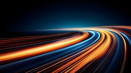 Wall Mural - the image shows an abstract design featuring curved, glowing lines in shades of orange, yellow, and 