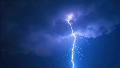 Wall Mural - A dramatic, vibrant blue electrical discharge streaks across a dark night sky, illuminating the clouds with an ethereal glow Powerful energy, natural phenomenon, storm, electricity , dark, supercell