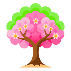 cherry blossom tree colorful vector icon