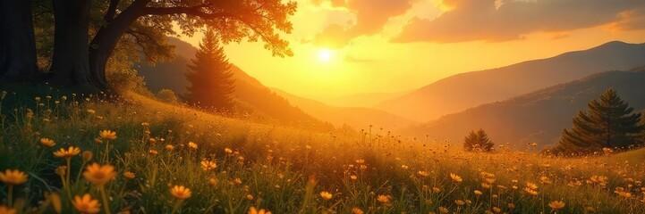 Wall Mural - A serene landscape bathed in golden sunlight, evoking a sense of peace and divine connection Perfect for themes of faith, hope, and spiritual awakening , belief, power