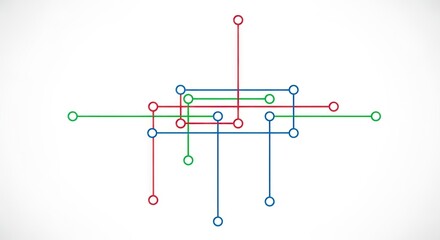 Abstract Network Design with Red, Green, and Blue Lines and Circles