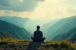 © Chanchai - A lone figure sits cross-legged, gazing out at a serene landscape, lost in deep thought and quiet contemplation  The scene evokes a sense of peace and inner reflection ,  calm,  nature