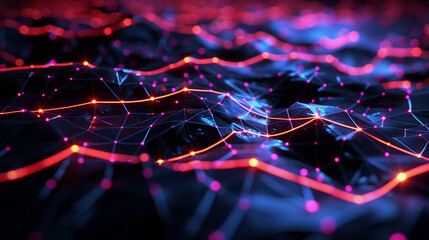 Wall Mural - An intricate fractal pattern glowing with neon lines and AI neural node connections, surreal conceptual art, futuristic yet elegant, 4K high-resolution