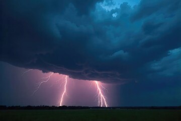 Wall Mural - A dramatic, dark sky filled with ominous storm clouds, lightning flashing in the distance, heavy rain about to fall Perfect for weather, nature, and power imagery , summer storm, moody, powerful