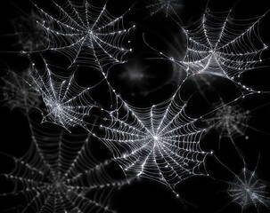 Ethereal Silver Cobwebs Floating in Darkness Abstract Pattern.