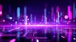 © zhou yan - Immersive digital background with glowing neon lights and pixelated code patterns, futuristic cyberpunk atmosphere with purple hues creating modern tech vibes for high resolution design concepts.
