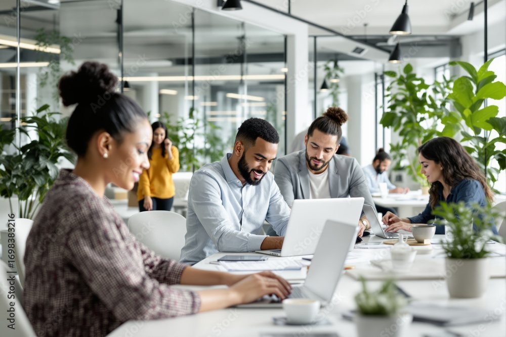 Group of young professionals working together in a bright modern office ...