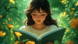 © Pzi mr - Cute Cartoon Girl Reading a book Illustration