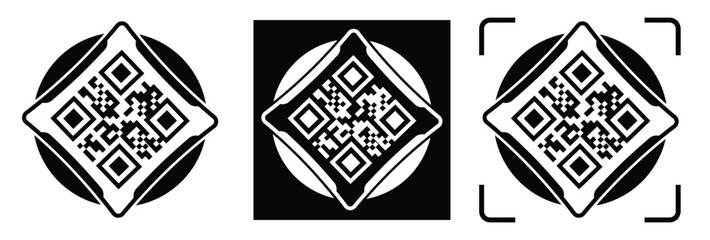 High-contrast black and white QR code with grid squares, centered in frame. Simple thin black border. Clean digital design, technical style, suitable for scanning or template use.