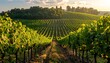 © Sar - Vineyard rows stretch into a landscape of rolling hills at sunset