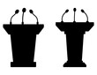 © Всеволод Юданов - Two microphones on a podium. The microphones are black and the podium is white. The podiums are identical. Vector. Silhouette illustration.