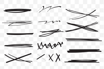 Wall Mural - Scribble doodle underlines set. Underline and cross markers collection. Doodle lines isolated on white background.