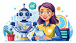 © williamnoah - Close-up portrait of female home robotics designer programming a helper robot. White background highlights intelligence, care, and future lifestyle.