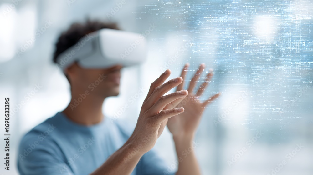 Software engineer wearing vr headset interacting with ai generated code ...
