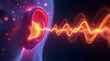 © Ruhel - Close-up of a Human Ear Receiving Vibrant Orange Sound Waves and Light Particles hearing audio