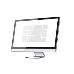 illustration of a modern computer monitor displaying a grid layout on its screen, isolated on white 