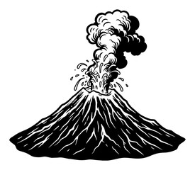 Wall Mural - volcano erupting smoke and lava in coloring book style black and white outline line art drawing