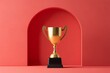 © Your Design Master - Golden trophy centered within a red archway display