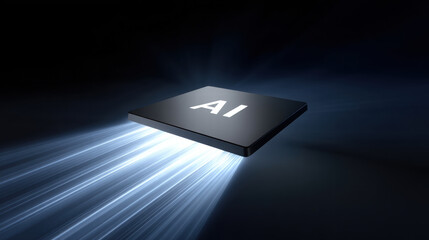 Blue light spreading from chip core creates futuristic and dynamic effect symbolizing artificial intelligence technology innovation