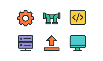 Essential devops tools icons for software development and automation design