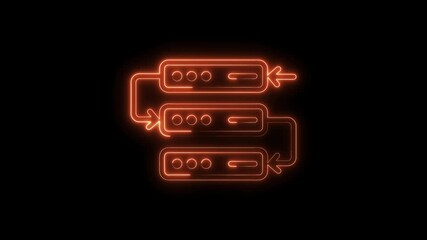 Wall Mural - Neon orange data processing network schematic illustration on black background technology connection