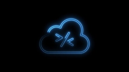 Wall Mural - Abstract cloud computing icon glowing with neon blue light on black background