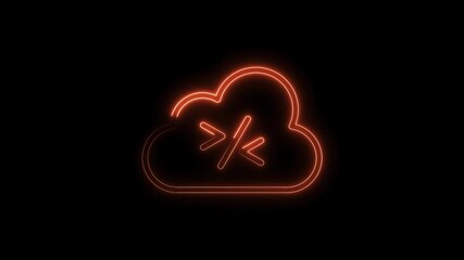 Wall Mural - Neon cloud computing icon animation displaying a data transfer with glowing lines over black