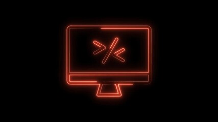 Glowing computer screen with programming code icon on dark background motion graphic element