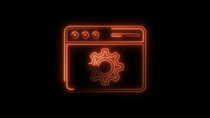 Neon browser window with gear icon for website settings and configuration