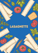 © DiViArts - Traditional Italian pasta. Lasagnette frame. Italian food. Staple food. Hand drawn vector illustration. Background for packaging, menu. Top view. Not AI