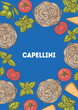 © DiViArts - Traditional Italian pasta. Capellini frame. Italian food. Staple food. Hand drawn vector illustration. Background for packaging, menu. Top view. Not AI