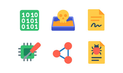Tech icons for cybersecurity and data protection in flat design