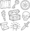 © Team RAS - Classic pirate treasure hunting adventure icon set in a simple hand-drawn doodle style