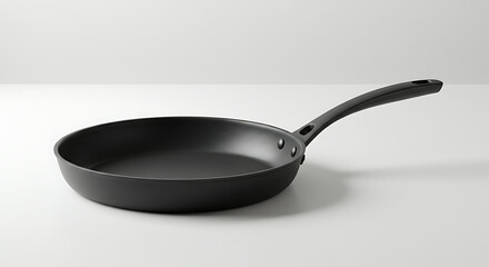 Elegant Black Non-Stick Frying Pan on Clean White Background: A Kitchen Essential for Delicious Cooking Experience and Versatile Food Preparation