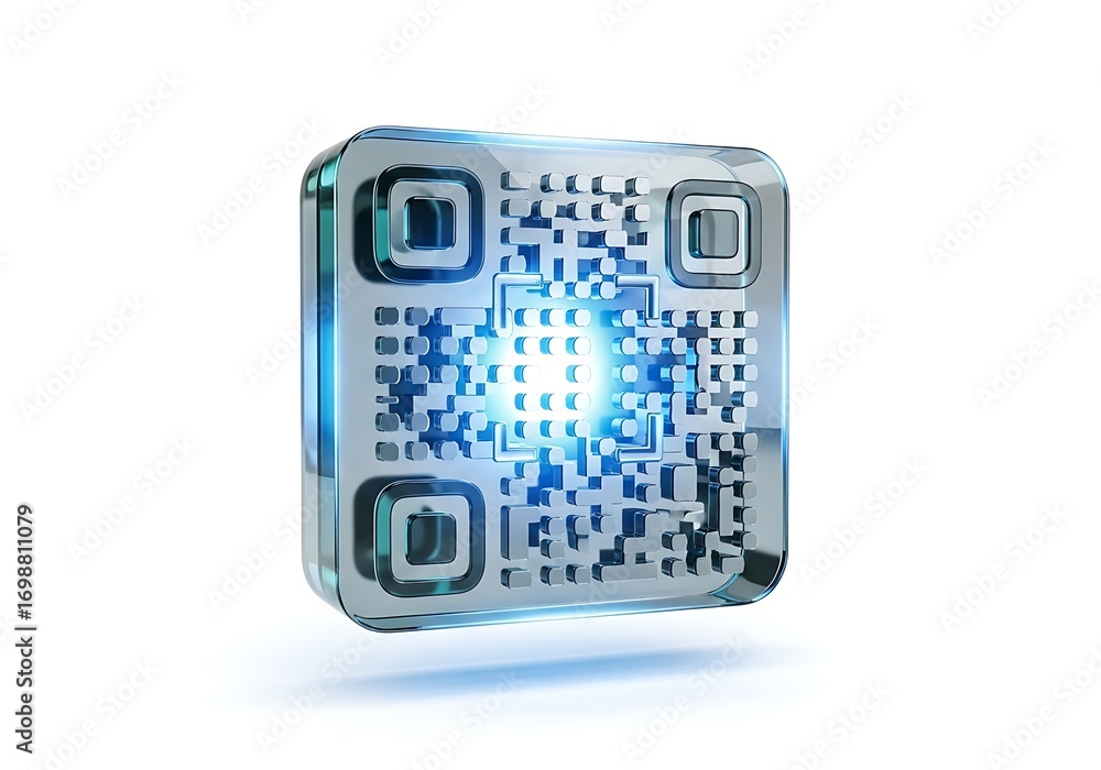 Futuristic 3d qr code with glowing blue light and metallic casing for ...