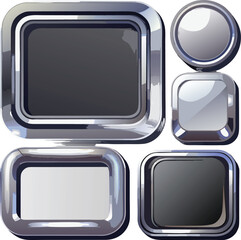 Shiny Chrome Buttons Frames Design Elements Set Graphic shiny chrome
