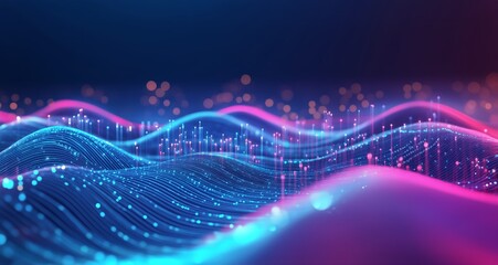 Wall Mural - Abstract Landscape With Digital Network Connection and Glowing Light Effects