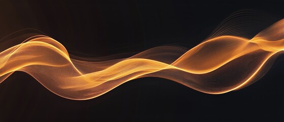 Wall Mural - abstract golden wave glows softly against dark background creating flowing curves
