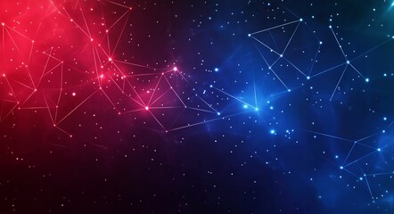 Wall Mural - abstract data connections with blue and red gradients on a dark background at night.