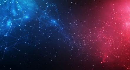 Wall Mural - abstract data connections with blue and red gradients on a dark background at night
