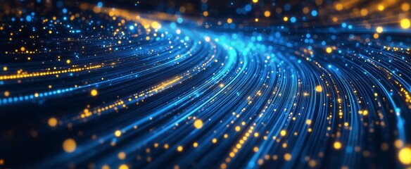 Wall Mural - abstract glowing blue and orange lines suggesting data flow or network connections