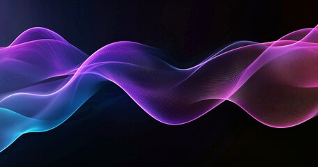 Wall Mural - abstract wavy lines flow in colors from cyan to purple over black background